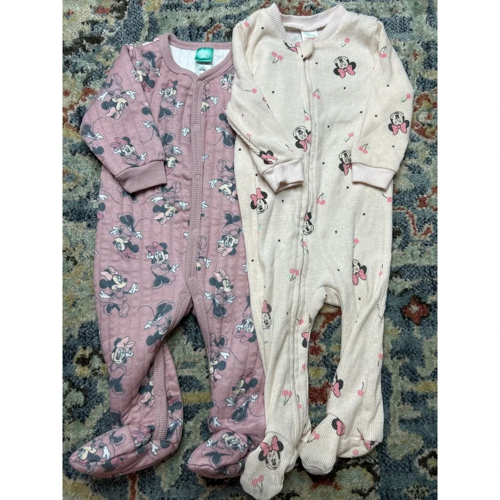 Disney Footed Sleeper Bundle Girls 6-9M Pink Cream Minnie Mouse